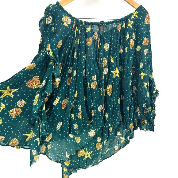 Free People Tops - Free People Endless Summer Teal Green Seashell Print Halter Mini Dress Nwt Sz L